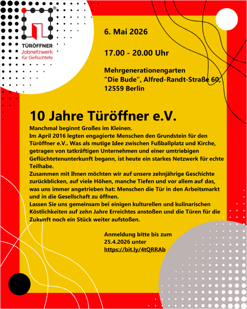 Einladung zur Jubiläumsfeier 10 Jahre Türöffner 